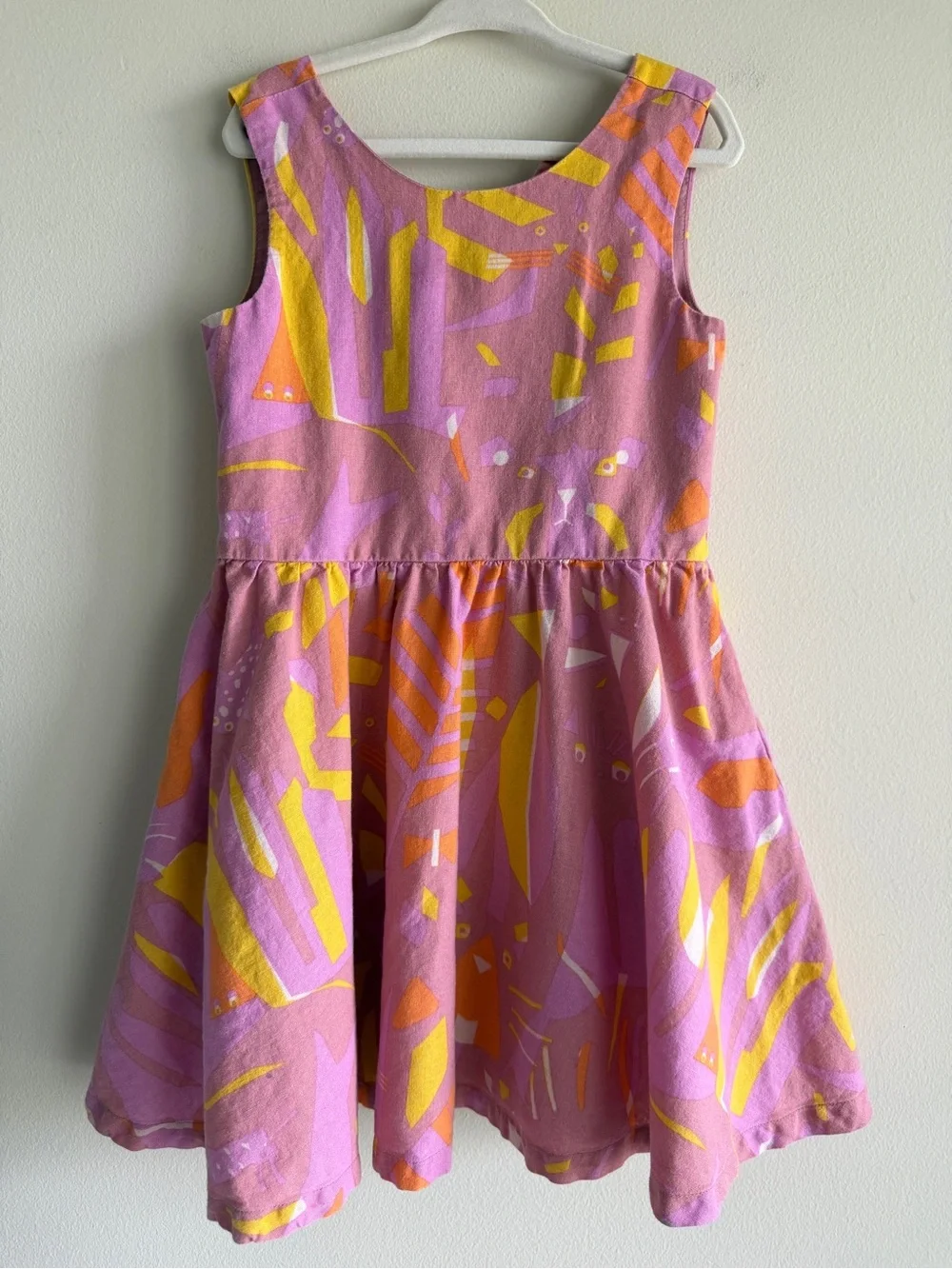 Tea Collection Girls Linen Blend Pink Abstract Print Tank Dress Size 5